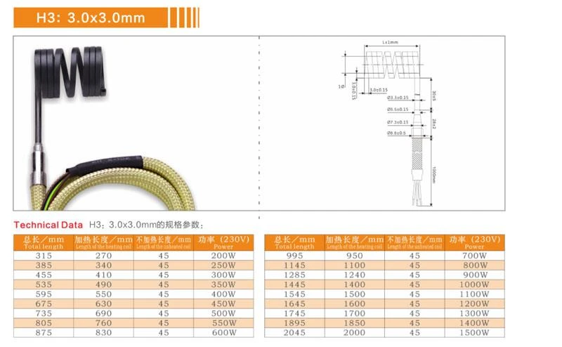 High Temperature Mini Hot Runner Spring Coil Heater 3.0x3.0mm High Temperature Mini Hot Runner Spring Coil Heater 3.0x3.0mm