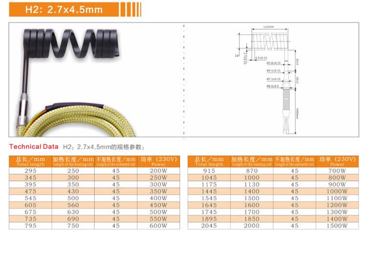 Hot Runner Coil Micro Tubular Heater With Thermocouple K Type 2.7x4.5mm Hot Runner Coil Micro Tubular Heater With Thermocouple K Type 2.7x4.5mm