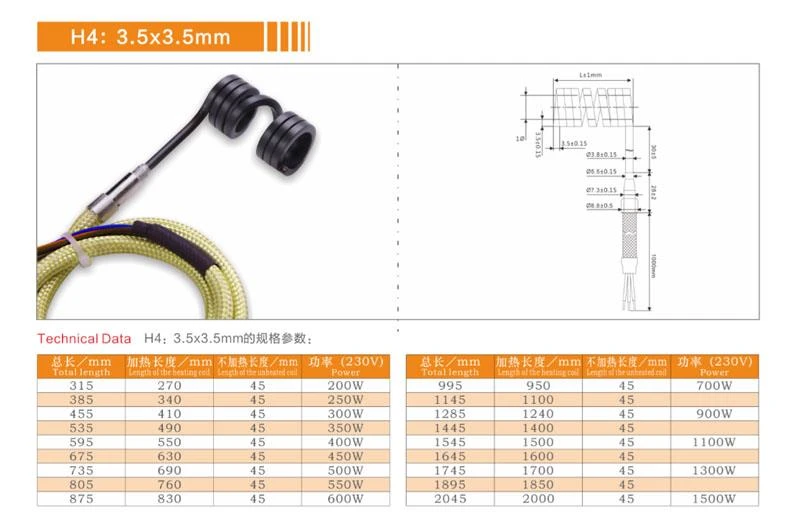 Micro Tubular Coil Heater With J Type Thermocouple 3.5x3.5mm Micro Tubular Coil Heater With J Type Thermocouple 3.5x3.5mm