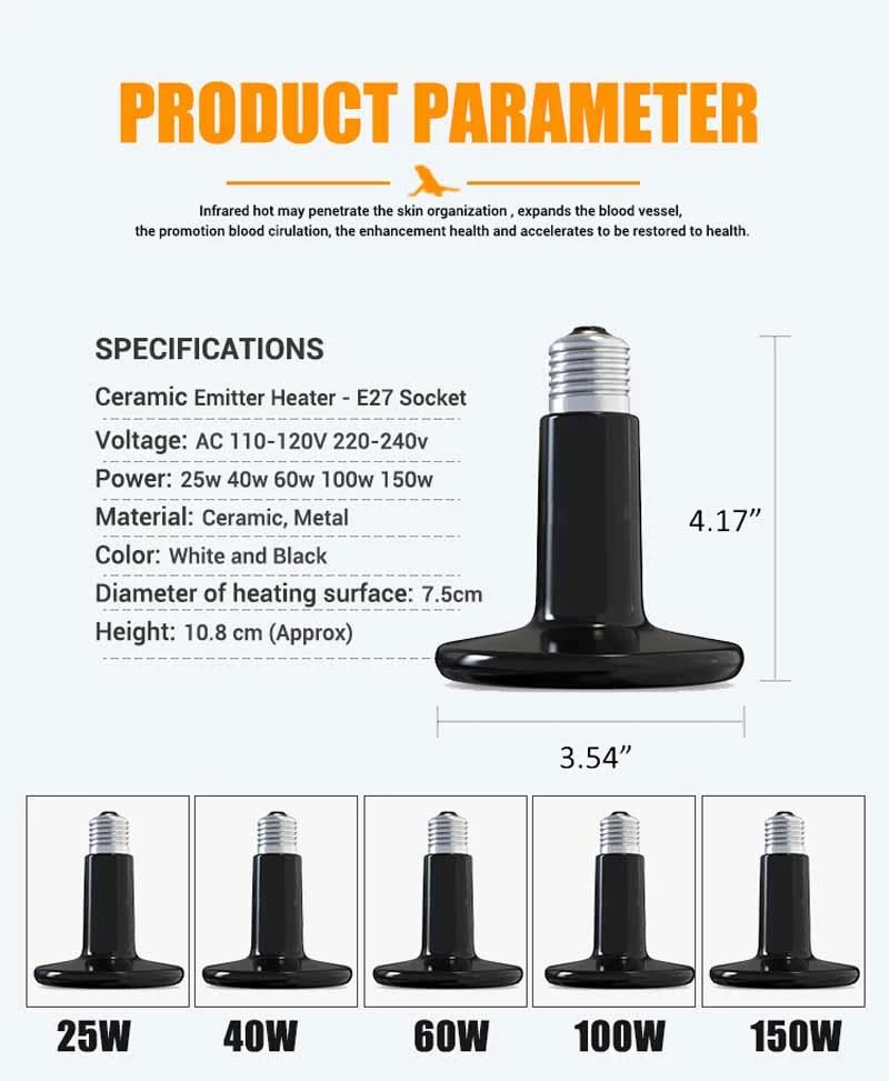 Pet Ceramic Ir heating Lamp Bulbs manufacturer